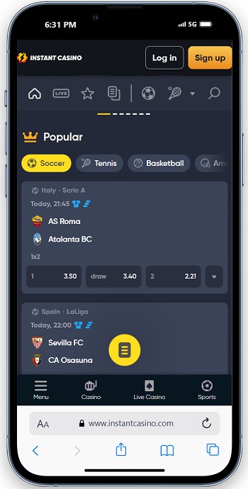 Instant Casino Mobile Sportsbook