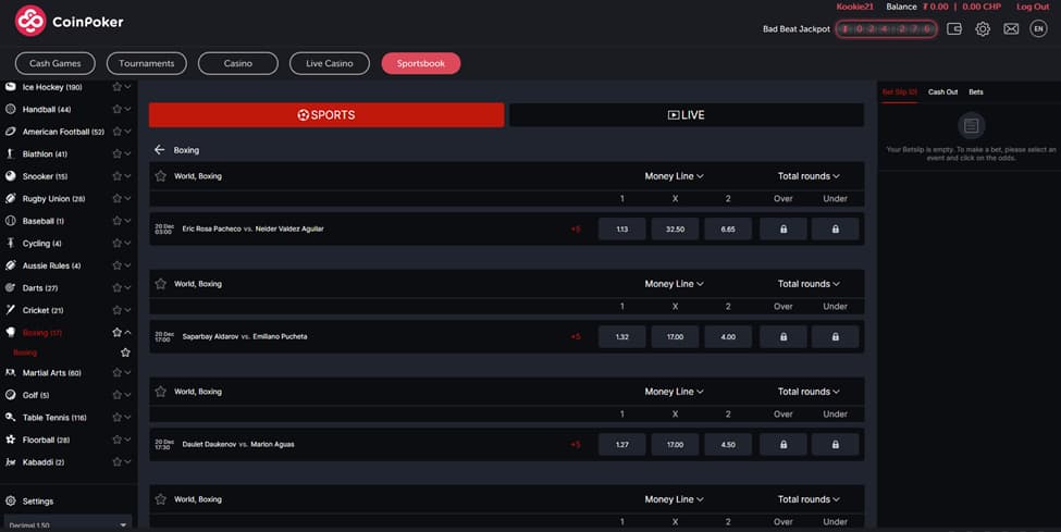 CoinPoker boxing sportsbook.