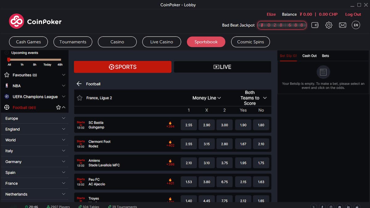 Coinpoker soccer sportsbook.