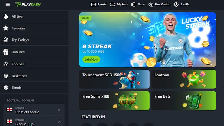 Popular SIngaporean betting site Playdash home page.