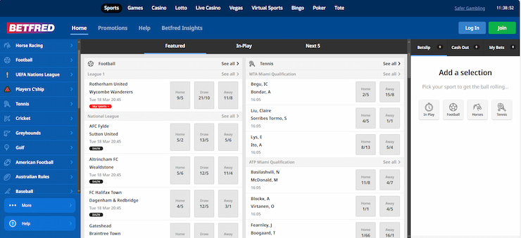 Betfred sports betting homepage