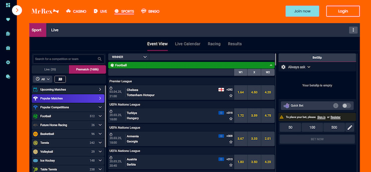 MrRex sports betting homepage