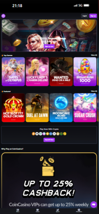 coincasino mobile screenshot