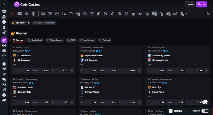 coincasino sport dekstop screenshot