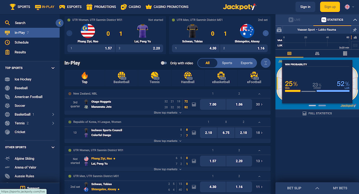 jackpoty sportsbook dekstop screenshot 
