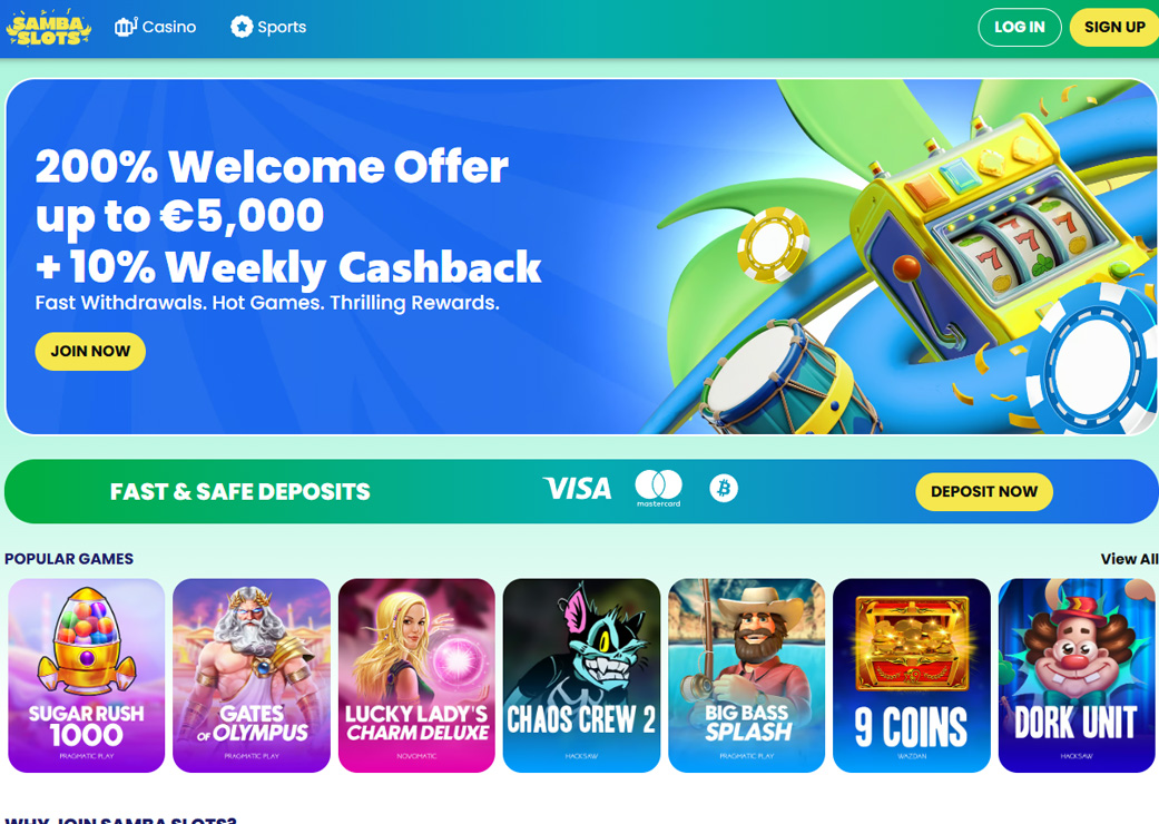 samba slots welcome bonus and games