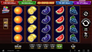 40 Super Hot Slot with all fruits lined up in vertical rows.