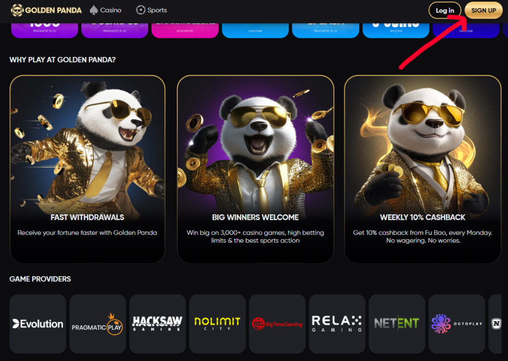 golden panda sign up button