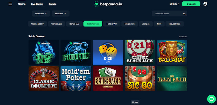 betpanda table games