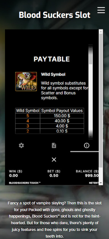 Blood Suckers Slot Payout Table Mobile