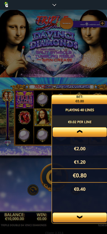 Da Vinci Diamonds Betting Options Mobile