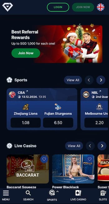 Gem Bet casino lobby on mobile