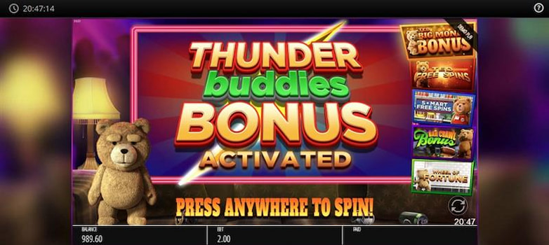 New Ted Game Screen showing the Thunder Buddies Bonus.