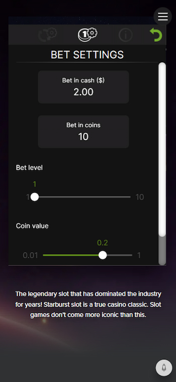 Starburst Slot Bet Settings