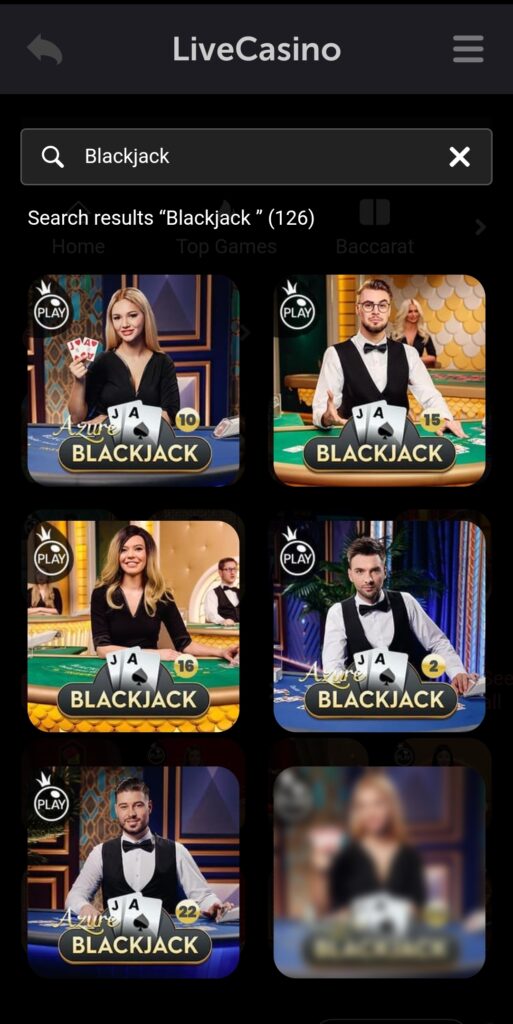 CoinPoker's live dealer blackjack lobby showing game 9+ varieties 