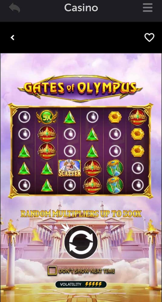 Gates of Olympus slot game grid on mobile device.