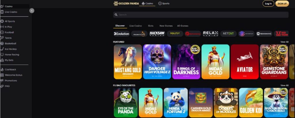 golden panda games and menu