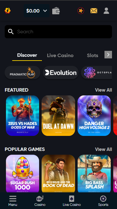 Instant casino discover page games