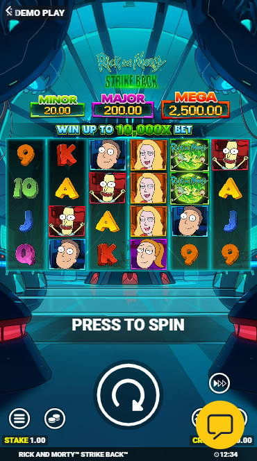 Rick and Morty strike back slot game reels