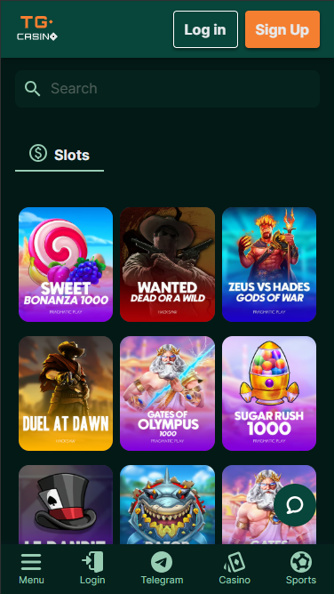 Available games at TG. Casino