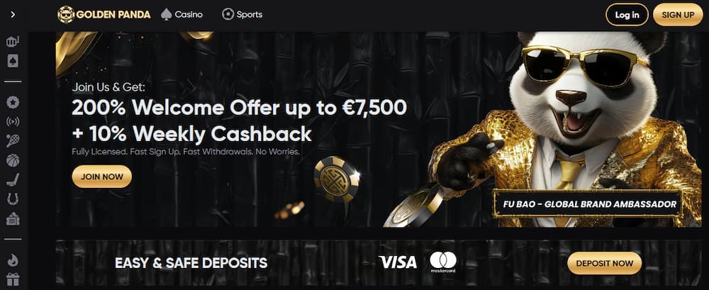 Golden Panda VPN casino homepage