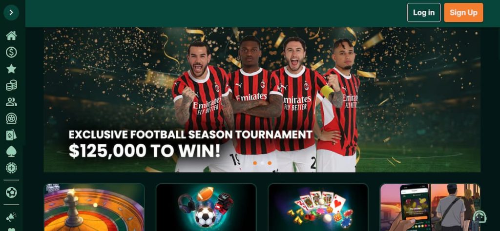 Homepage of TG Casino for VPN users