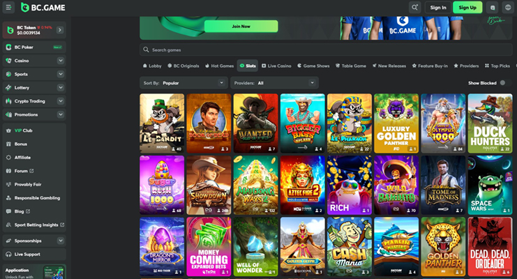 bc game crypto slot games