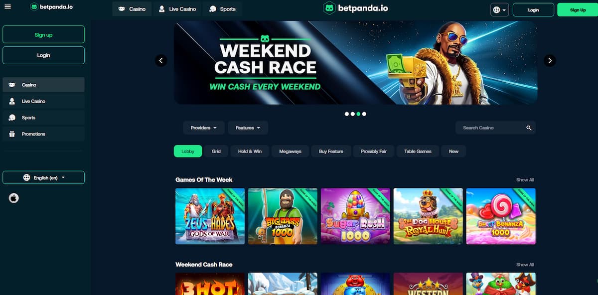 Image of homepage of BetPanda Crypto Casino showing slot titles