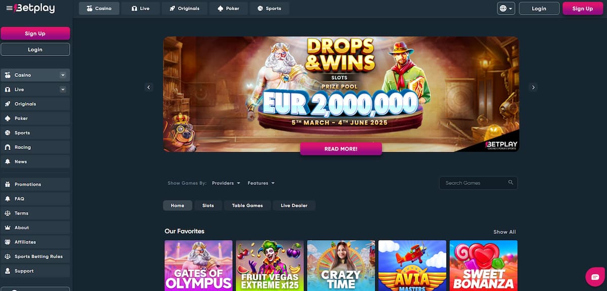 Betplay crypto casino homepage