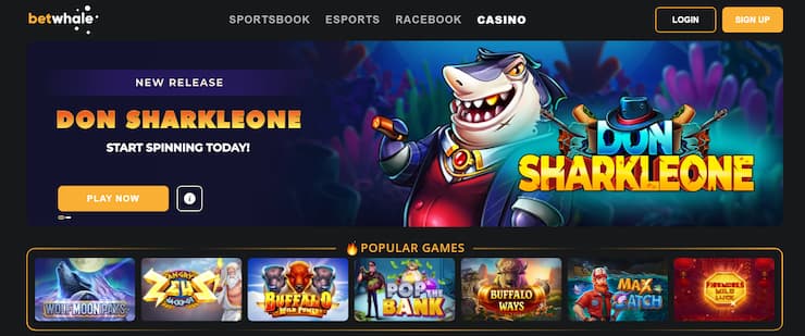 The BetWhale Casino game lobby
