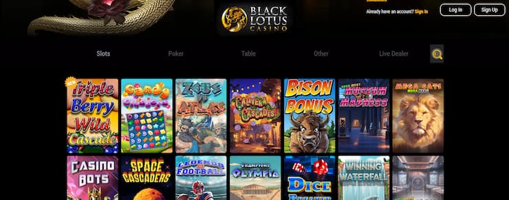 The Black Lotus game selection consists of a massive amount of slots - a site perfect for offshore slot gambling.
