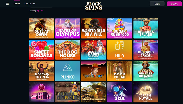block spins crypto slot games