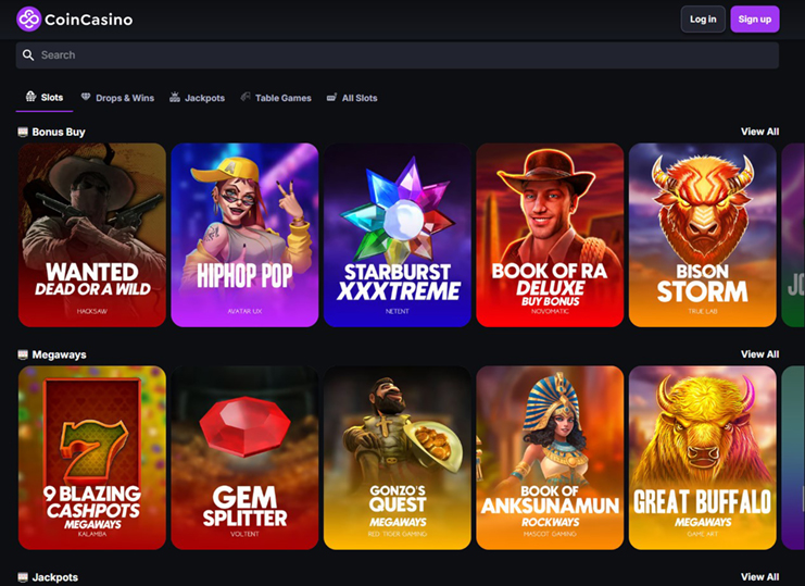 Slots games listed on CoinCasino