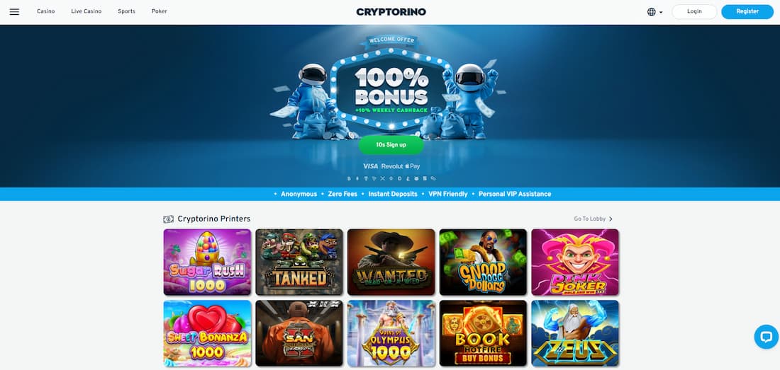 Cryptorino live crypto casino for players from the United Kingdom.