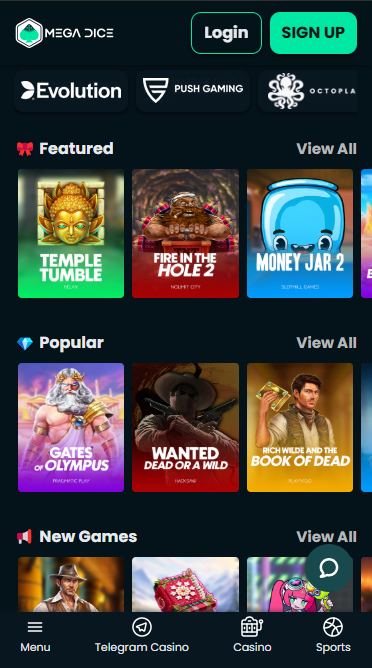 Mega Dice casino games section