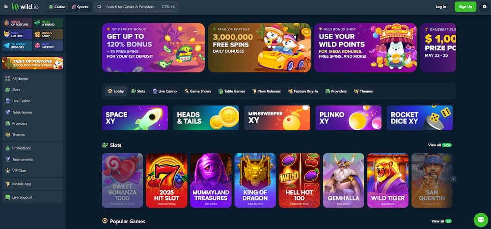 Wild Io Bitcoin crypto casino homepage for UK players