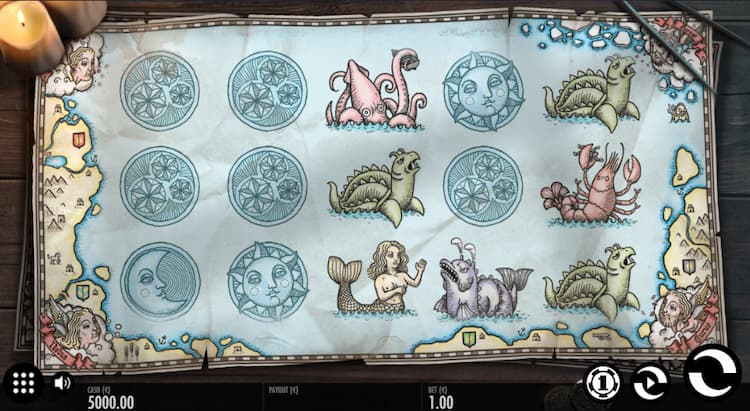 1429 Unchartered Seas slot game symbols on nautical theme reels.