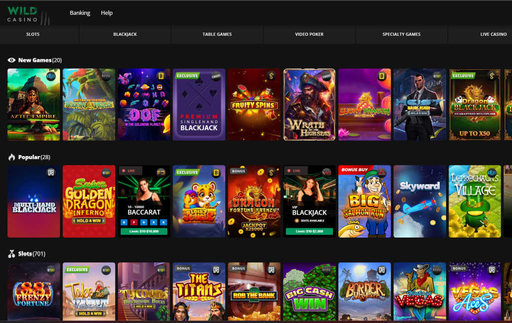 wild casino homepage