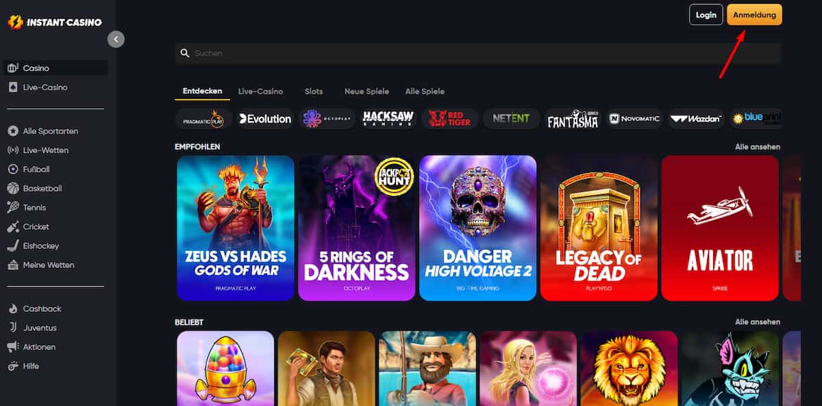 Anmeldung-Instant-Casino