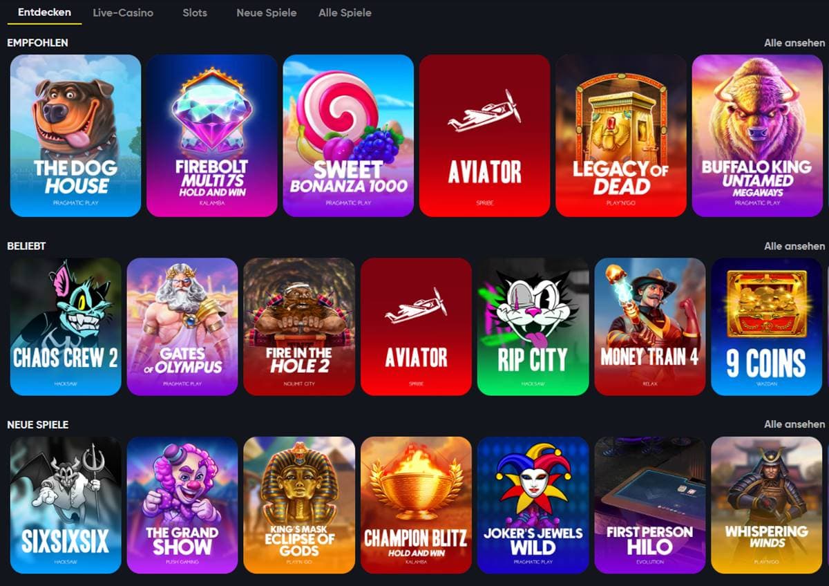 Aviator Casino Spielauswahl