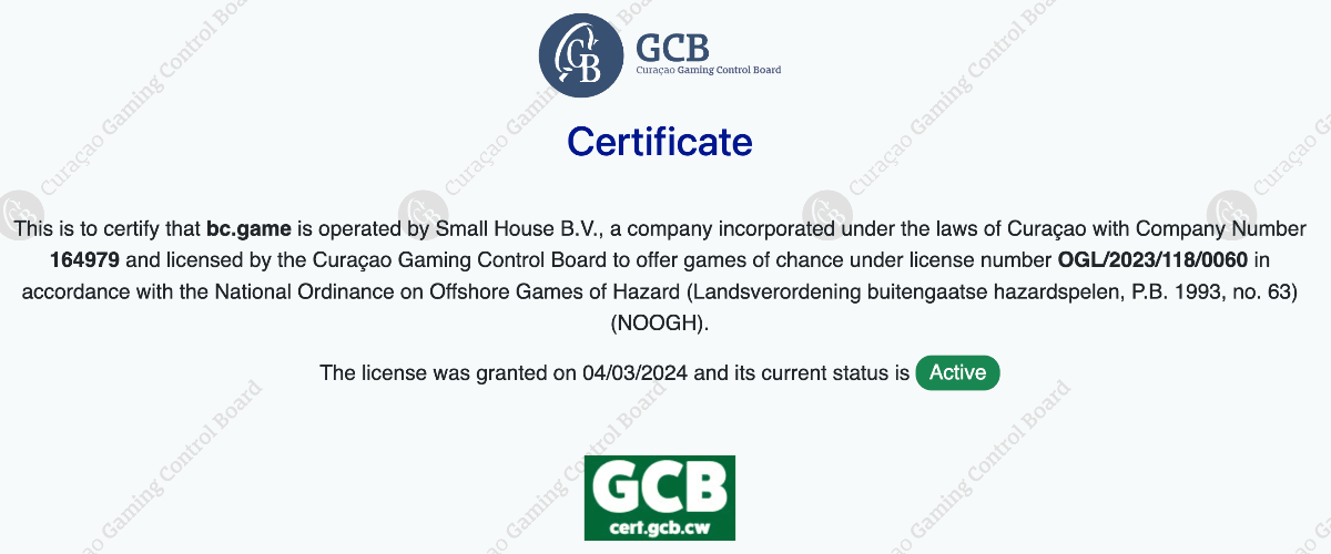BCGame Curacao Lizenz
