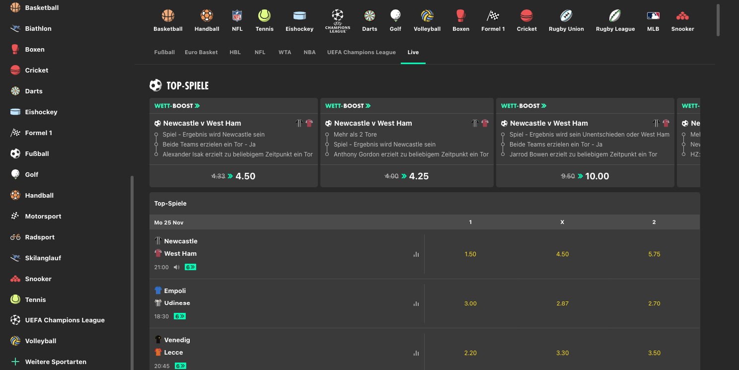 Bet365 Wettoptionen