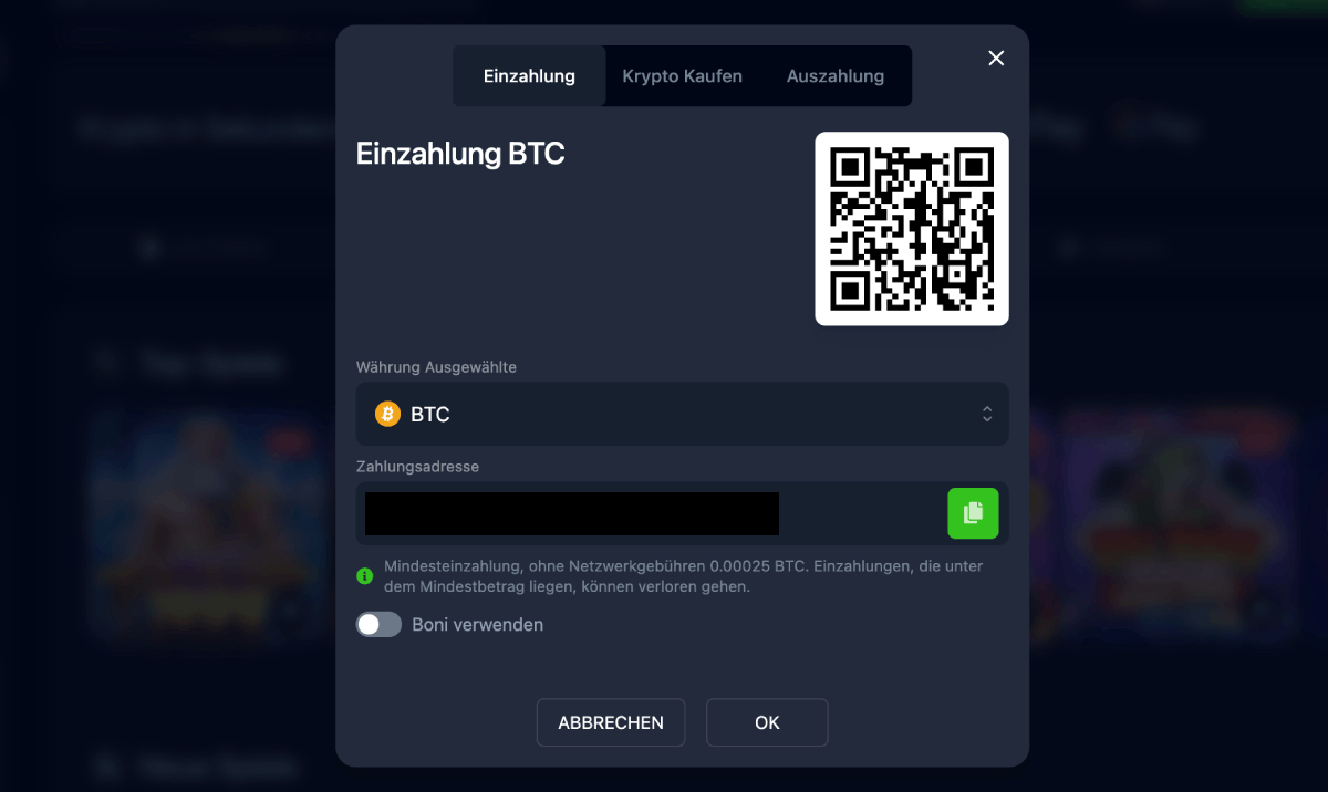 Bets.io-Casino-Einzahlung