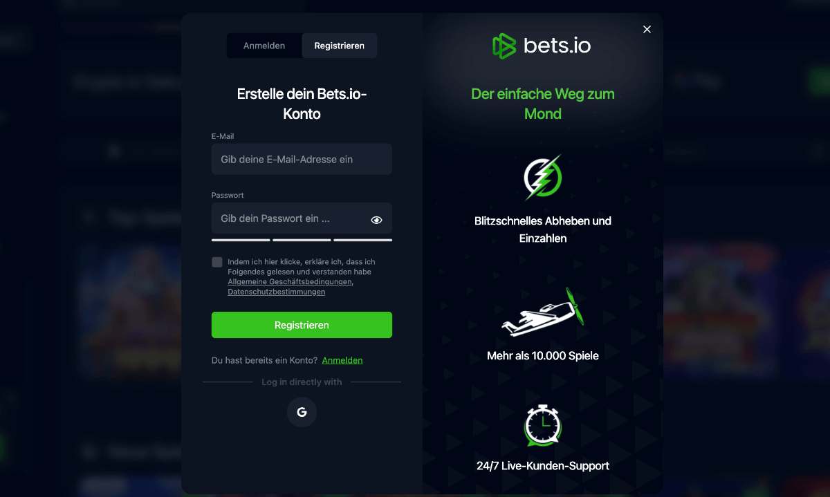 Bets.io-Daten-Eingeben