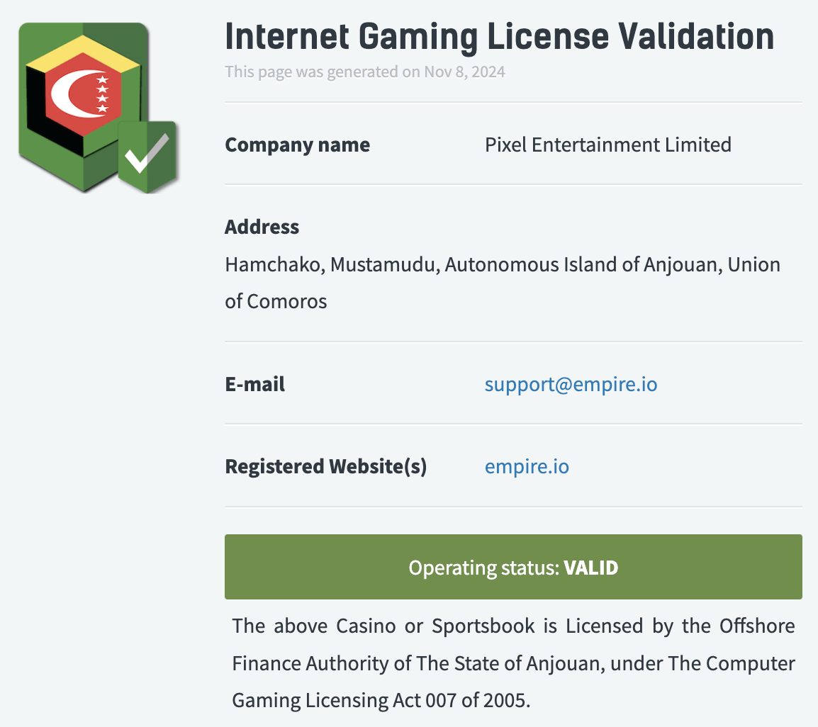 Empire.io Casino Lizenz
