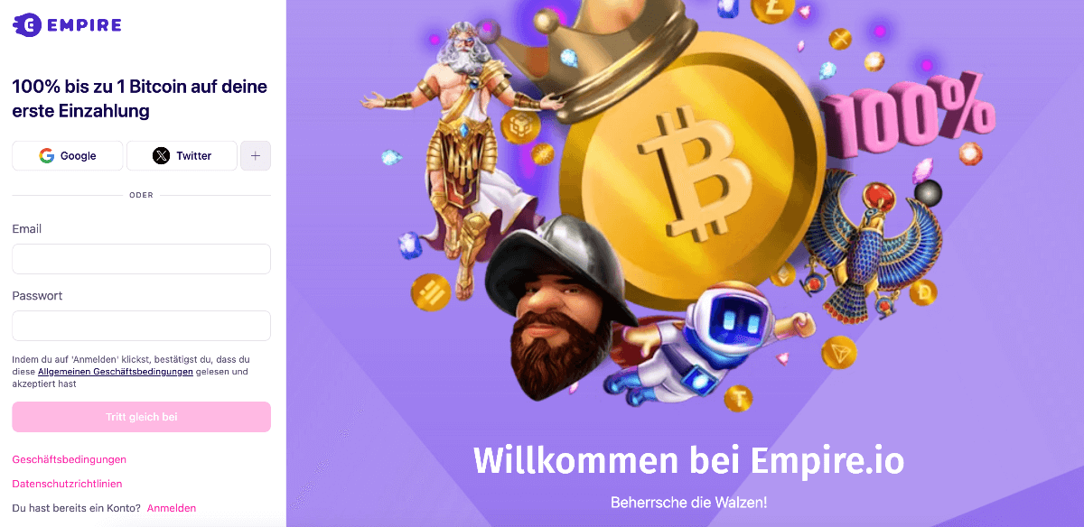 Empire.io Registration Daten eingeben
