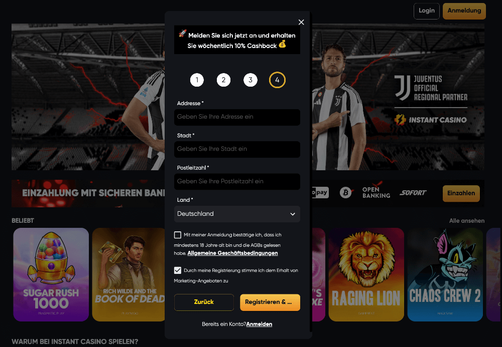 Instant Casino Addresse eingeben