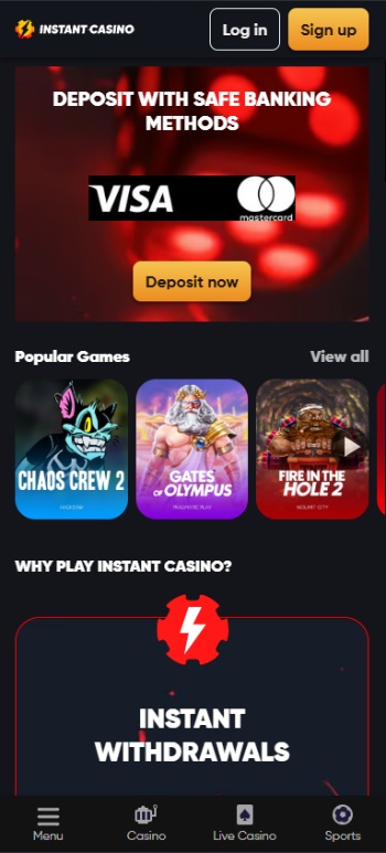 instant casino mobile homepage