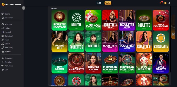 roulette games instant casino