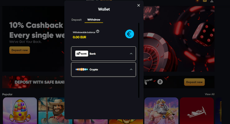 withdrawal option instant casino AU